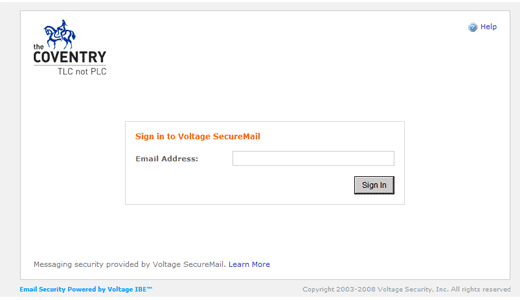 Sample of secure mail screen