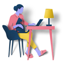 Woman at desk with cat