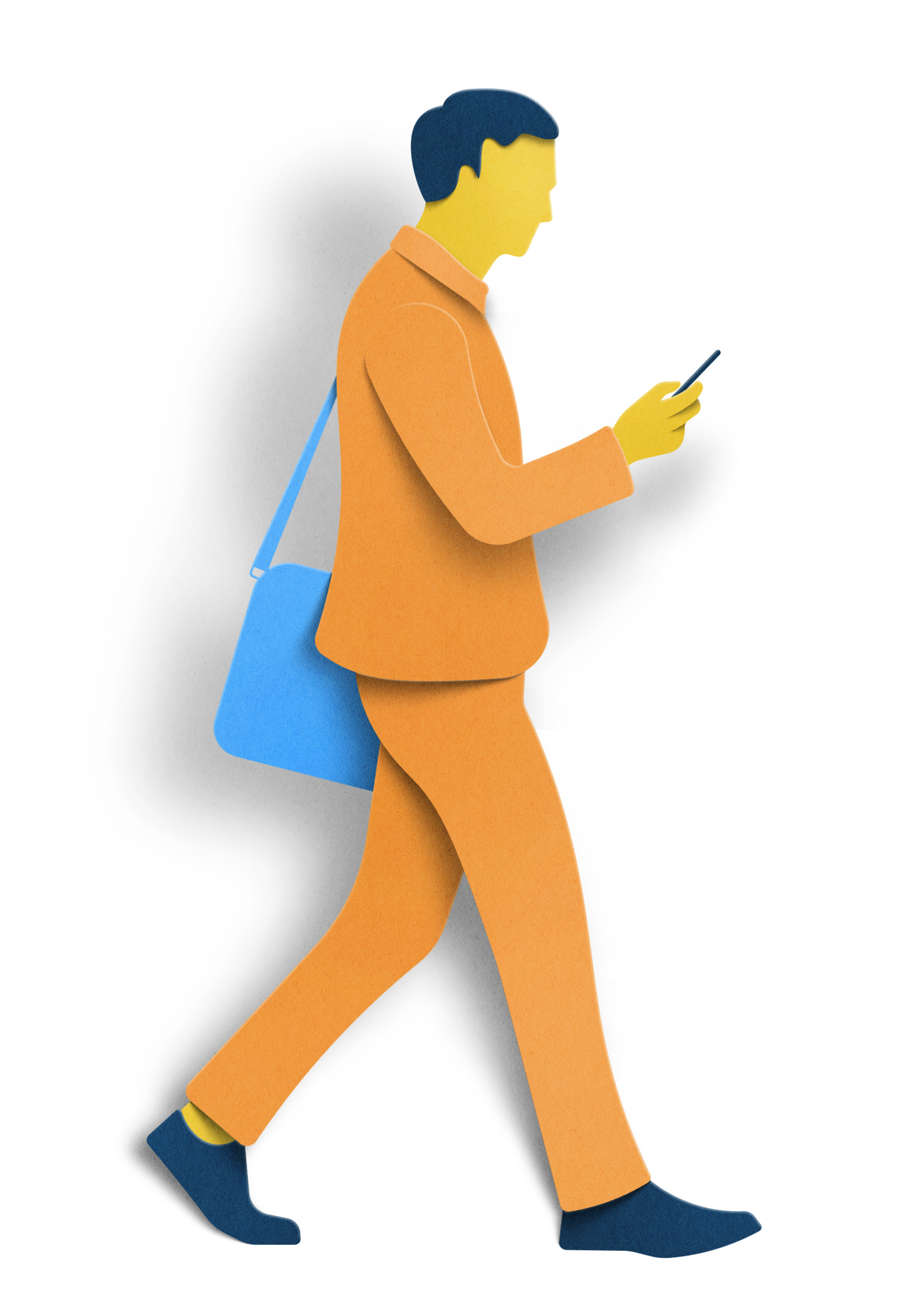 Illustration of a man using a phone and walking