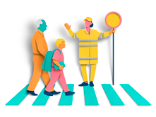 Brand illustration of people crossing a zebra crossing