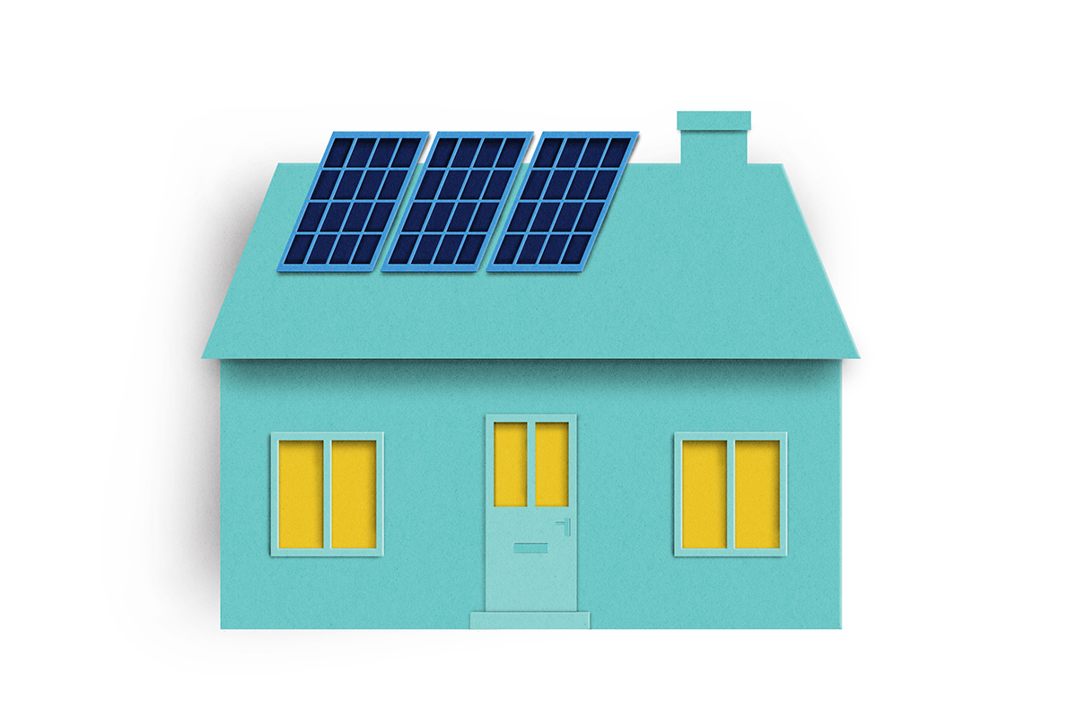 Illustration of a green house with solar panels