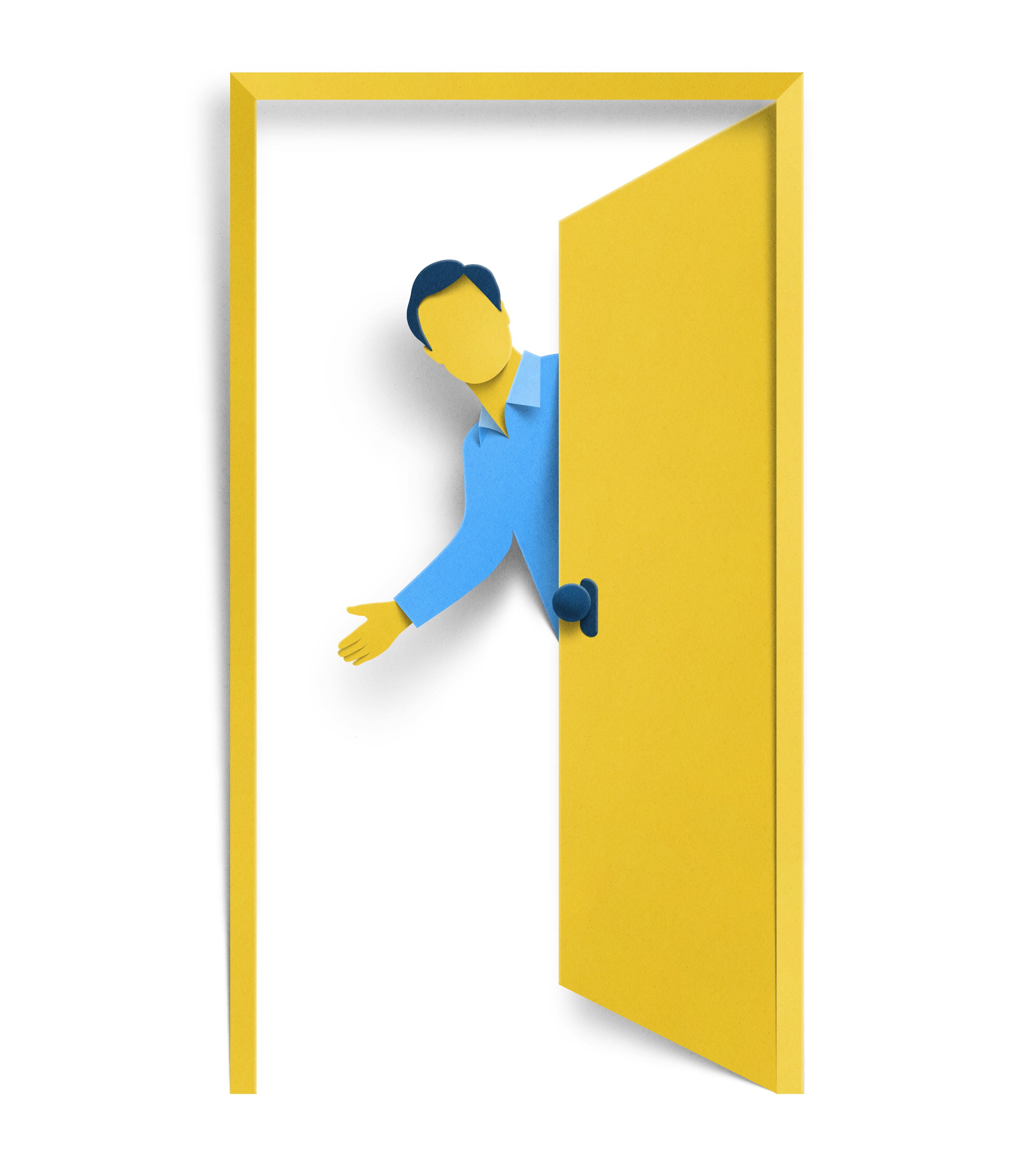Man waving in a door