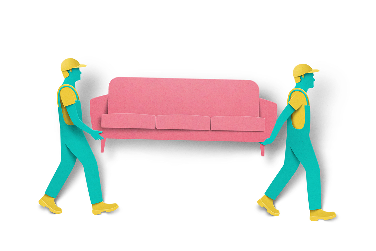 Illustration of men moving sofa