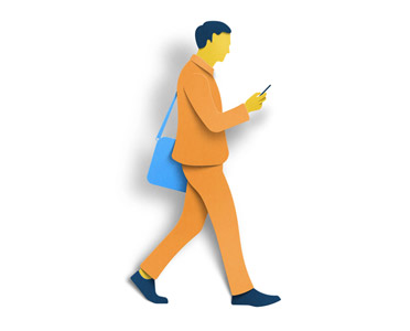 Illustration of a man using a phone and walking