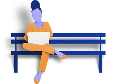 Illustration of a person working on their laptop sitting on a bench