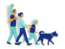 illustration of a family walking their dog 