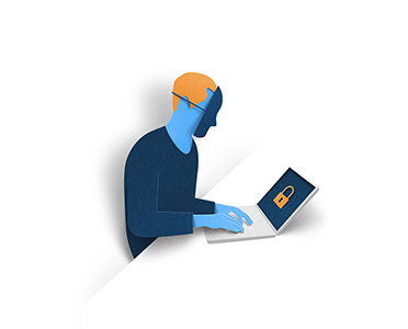 Illustration of a scammer hacking on a laptop