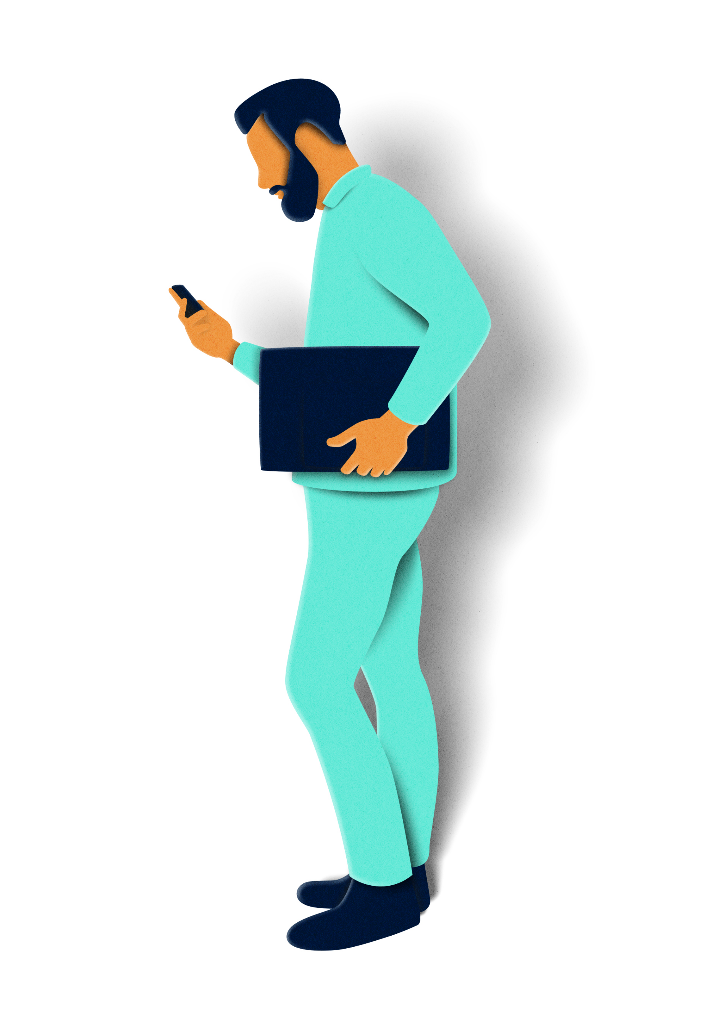 Illustration of a man using a phone and walking