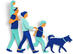 Illustration of a family walking their dog