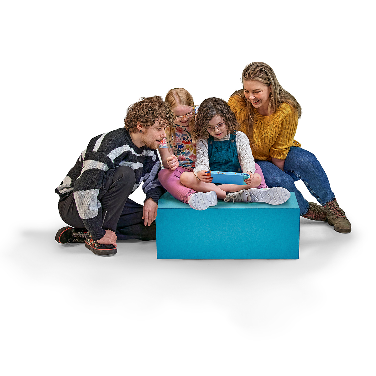 Image of family gathered around console