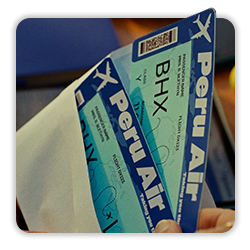 Image of blue flight tickets to Peru